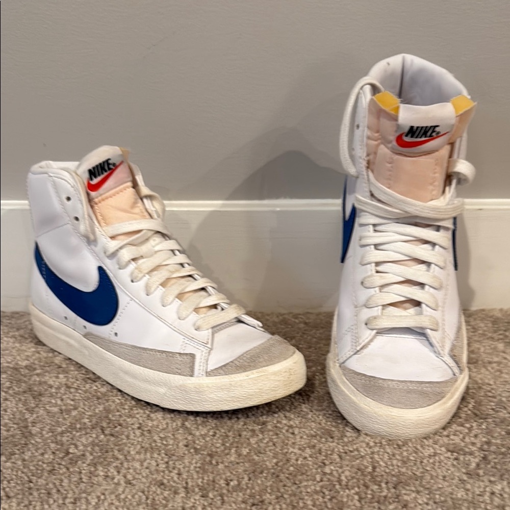 Nike White and Blue High-Top Sneakers
